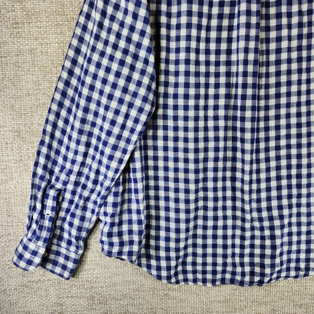 Polo Ralph Lauren Shirt Mens XL Blue White Gingham Plaid Gauze Lined